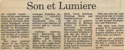 19830715 HEART OF THE NATION SON ET LUMIERE HORSEGUARDS PARADE JOHN GIELGUD HANNAH GORDON ROBERT HARDIE PAUL SCHOFIELD ETC WPN CN