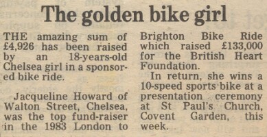 19831007 JACQUELINE HOWARD LONDON BRIGHTON CYCLE FUND RAISER CN